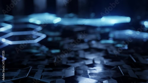 Futuristic Hexagon background. 3d render. Abstract blue Hexagonal pattern. Random motion. Seamless loop