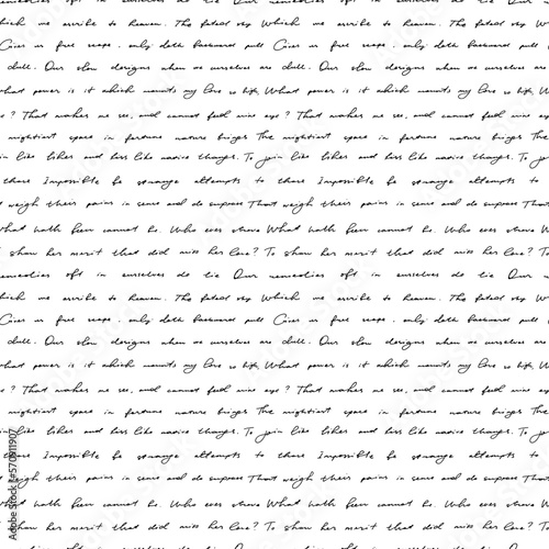 Handwritting poetry seamless pattern. Unreadable hand-written poems in ink. Vector calligraphy text with unreadable words. Manuscript with small handwriting. Monochrome script background.