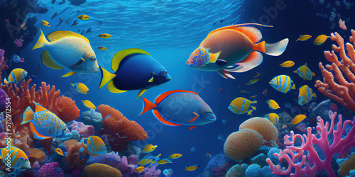 Colorful underwater world with coral and fish, Generative AI