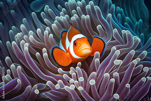 Clown fish in coral garden, Generative AI