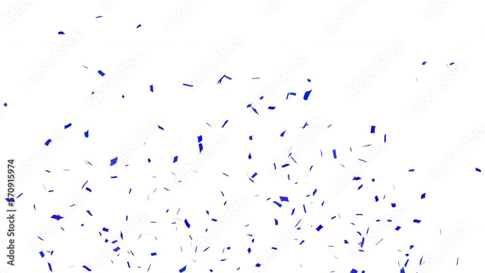 Blue Confetti Animation Isolated Party Popper Falling For Celebration Birthday Anniversary On White Background / Green Screen / Alpha Matte Channel Perfect For Compositing Into Your cgi Scene.