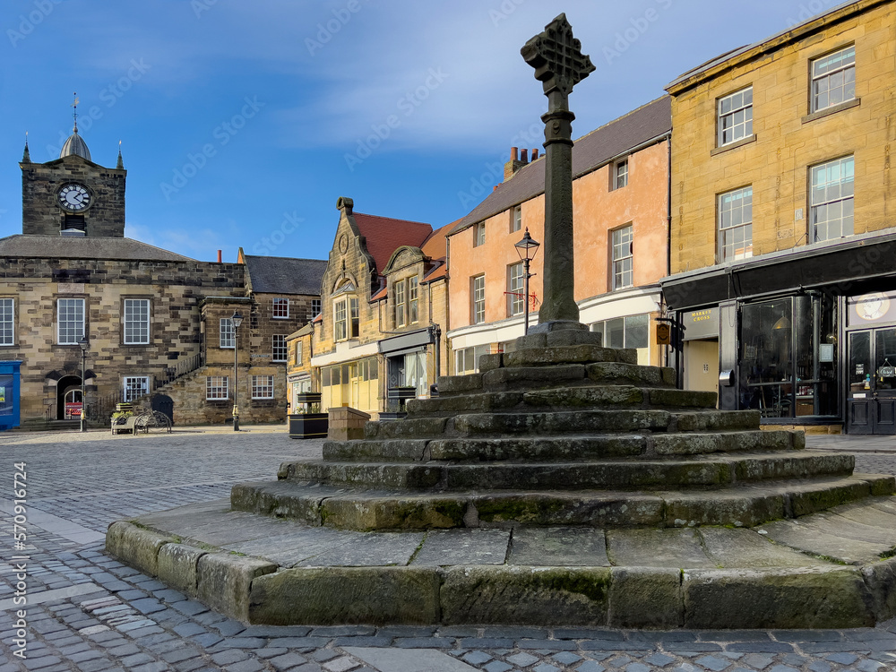 The main market square in the town of Alnwick in Northumberland in northeast England.
