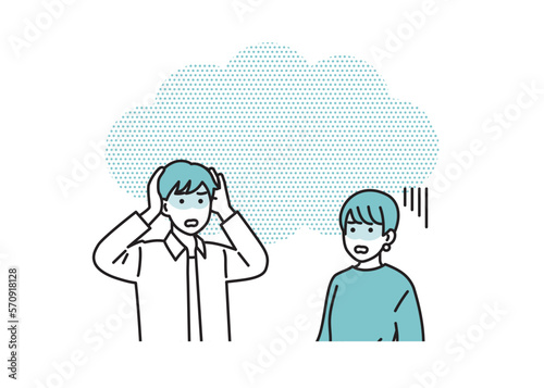 シンプルな男女のネガティブな立ち姿セット　イラスト素材