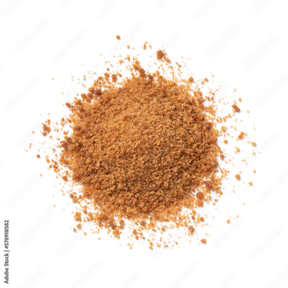 Heap of golden palm sugar isolated on white background close up Heap of golden palm sugar isolated on white background close up