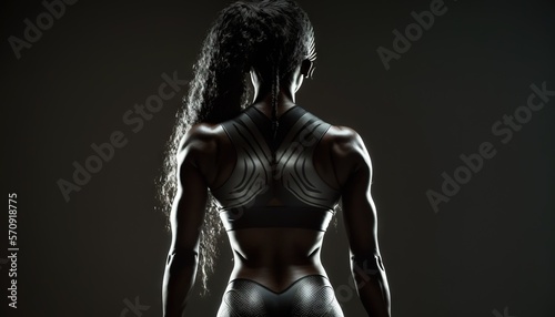 African-American woman Bodybuilder from behind generative ai