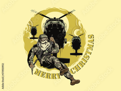 Vector illustration of military equipped Santa