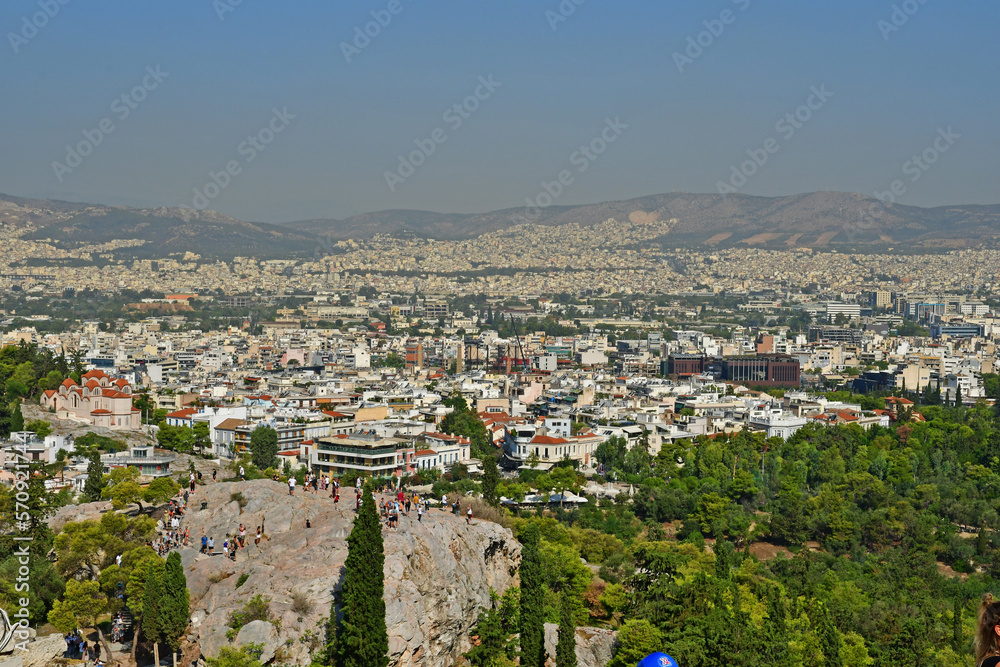 Athens; Greece - august 29 2022 : city view from the Acropolis