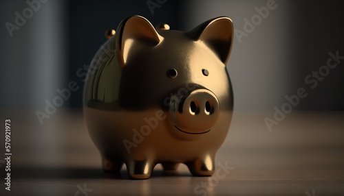 a golden piggy bank on an out-of-focus background, saving concept, generative ai