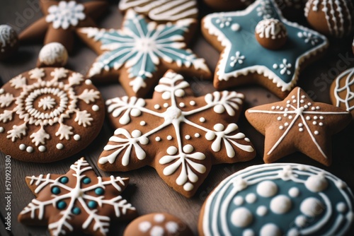 Homemade Christmas cookies made out of gingerbread with icing