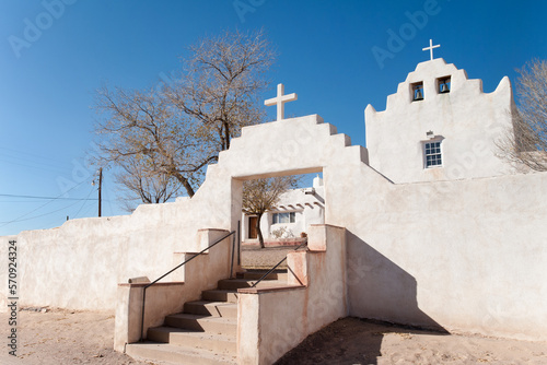 Historic well preserved Mission San Jose de Laguna in Old Laguna settlement of Laguna Pueblo Native American reservation  New Mexico  USA