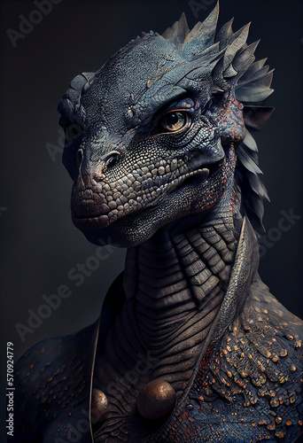 Fotografia Portrait of a human as a reptilian dinosaur Generative AI