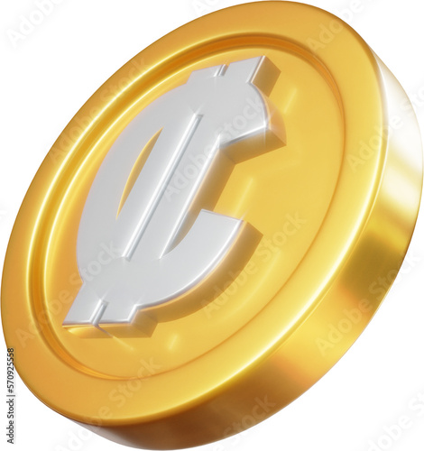 Golden Costa Rican colon coin 3d render illustration photo
