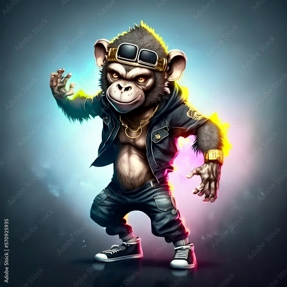 Fototapeta premium Mascot Character Cyber Hip Hop Monkey