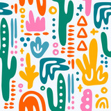 ORGANIC SHAPES Abstract Forms Hand Drawn Seamless Pattern In Flat Style Modern African Vector Creative Contemporary Aesthetic Folk Doodle Print Matisse Design