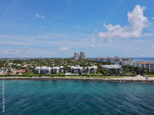 Sunny areal view of a residential neighborhood at midday by Palm Beach Inlet, Florida's most eastern point. 