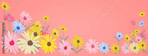 Yellow pink flowers. Vector Illustration of decorative floral design for wedding invitations and greeting cards 