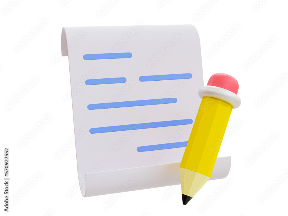 3d minimal writing a document. Document icon. Paperwork with a pencil. 3d illustration. 3d minimal writing a document. Document icon. Paperwork with a pencil. 3d illustration.
