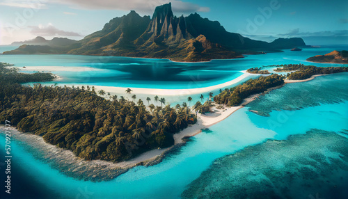 Bora bora aerial view, tahiti french polynesia, generative ai © TheGoldTiger