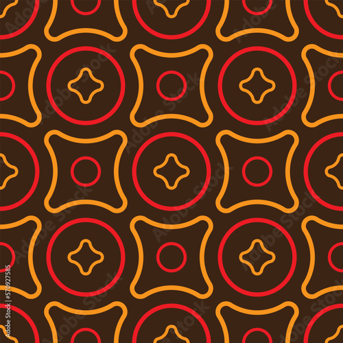Geometric seamless pattern. Abstract background of colored geometric shapes. Colored circles and crosses. Simple design wallpaper for web design, textile printing and wrapping paper.