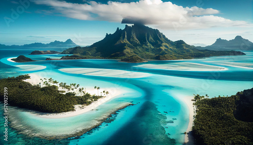 Fotografia Bora bora aerial view, tahiti french polynesia, generative ai