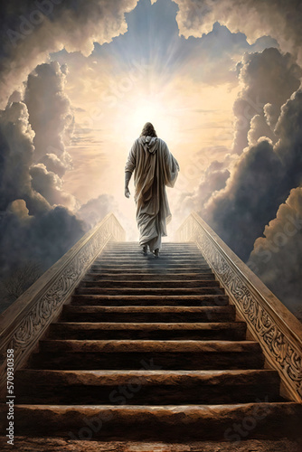 Jesus Walking Up the Stairway to Heaven - Ai Generative