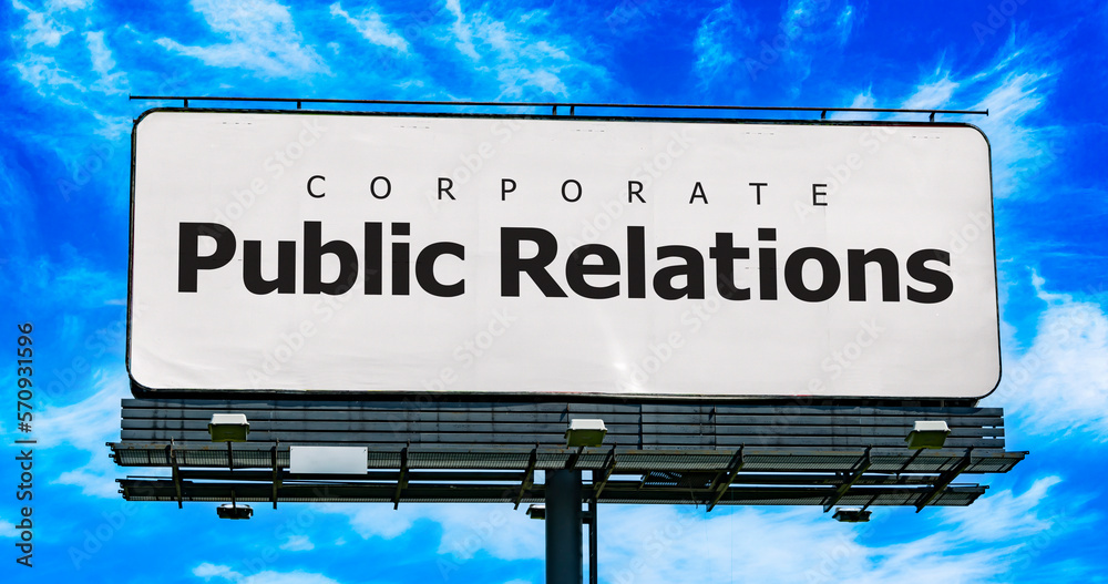 A billboard displaying the catchword: Public Relations