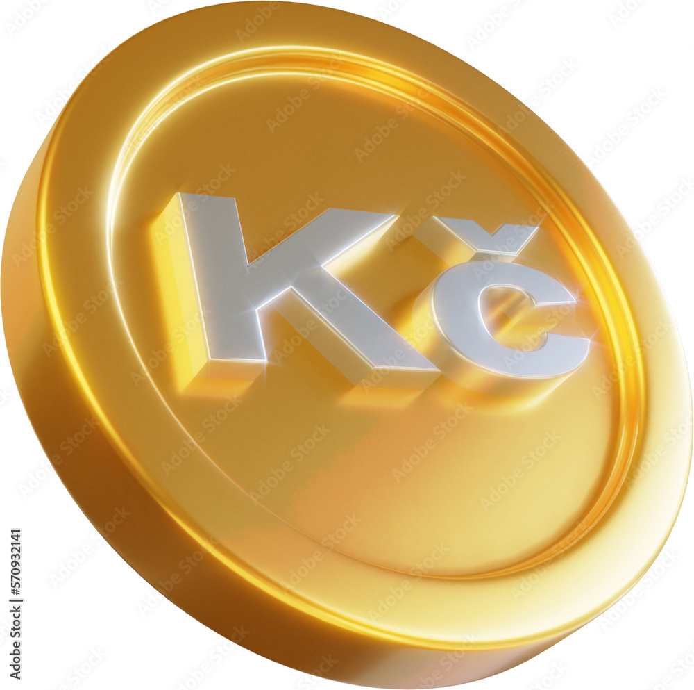 Golden Czech koruna coin 3d render illustration Golden Czech koruna coin 3d render illustration