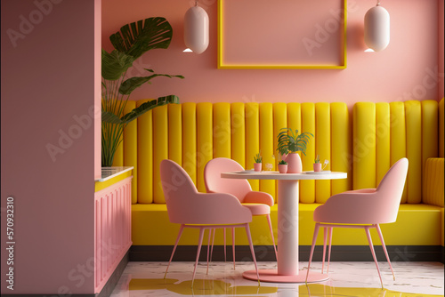 Cafe modern interior design  3d rendering super photo realistic background. Generative AI