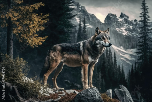 Wolf in the alps forest