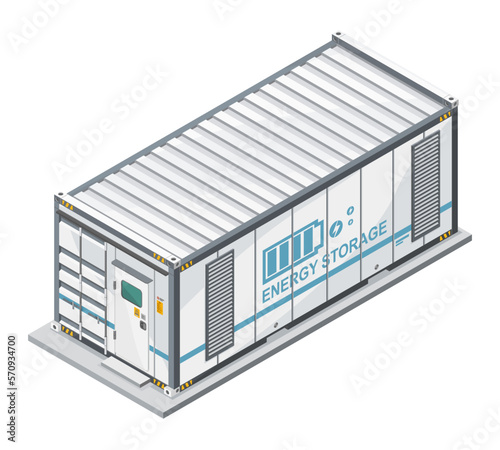 Battery Energy Storage Systems Lithium Ion Power Bank electricity power plant Process  illustration isometric isolated vector cartoon