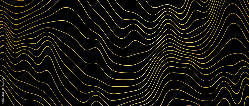 Modern abstract wave lines on black background. Golden stripes. Vector EPS 10