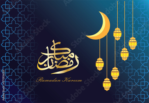 Vector illustration. Ramadan greeting card on violet background. Ramadan Kareem 