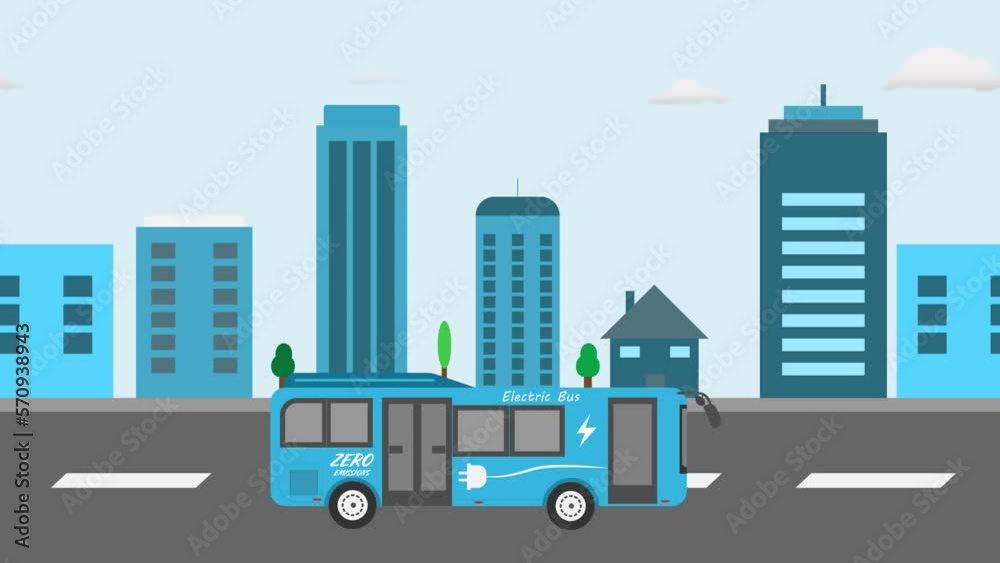 Electric bus driving on the road in the city