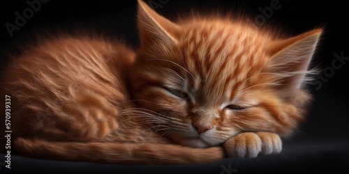 Süße schlafende rote Baby Katze mit flaumigen Fell, ai generativ © www.freund-foto.de