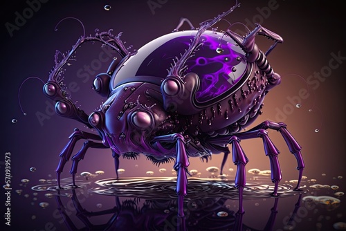 alien invertebrate purple black wet creature, Generative AI Digital Illustration