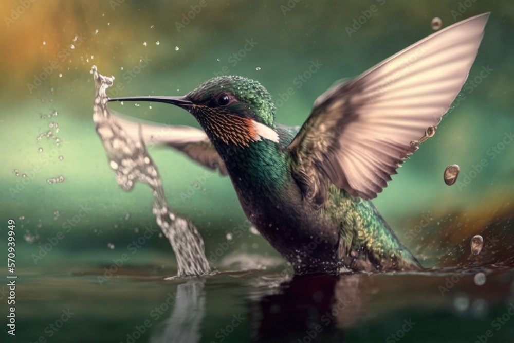 Fototapeta premium hummingbird flying over water, Generative AI Digital Illustration