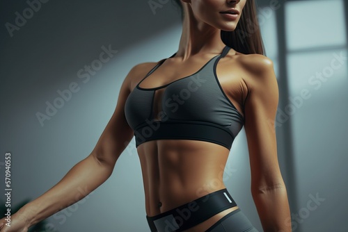 Body and waist slim shape of young woman wearing fitness cloth (Ai generated) photo