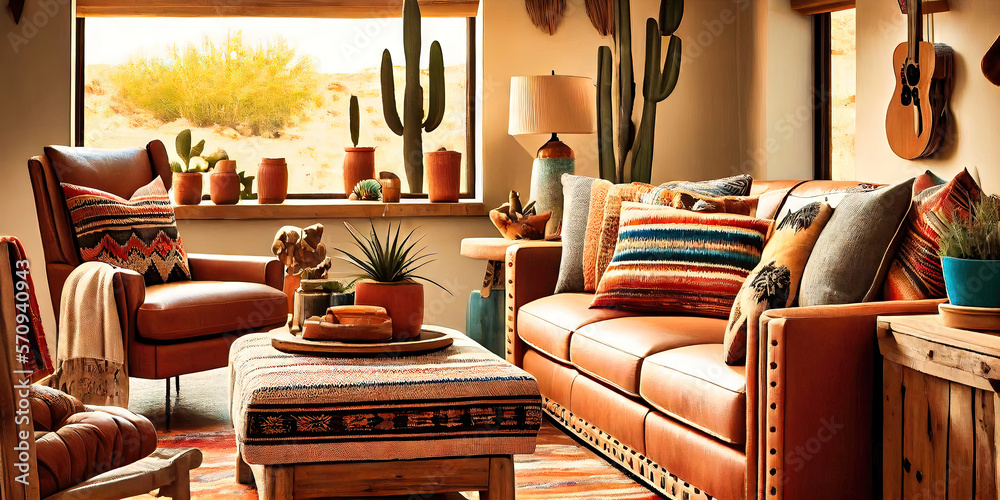 Southwestern living room interior design influences of Mexican and