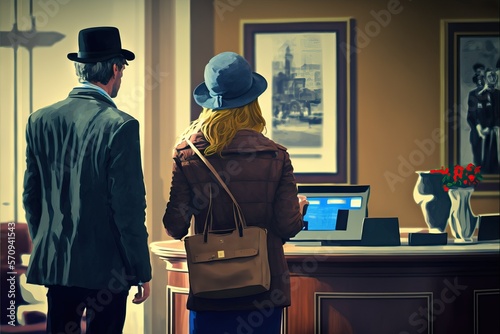Couple on a business trip doing check in (Ai generated)