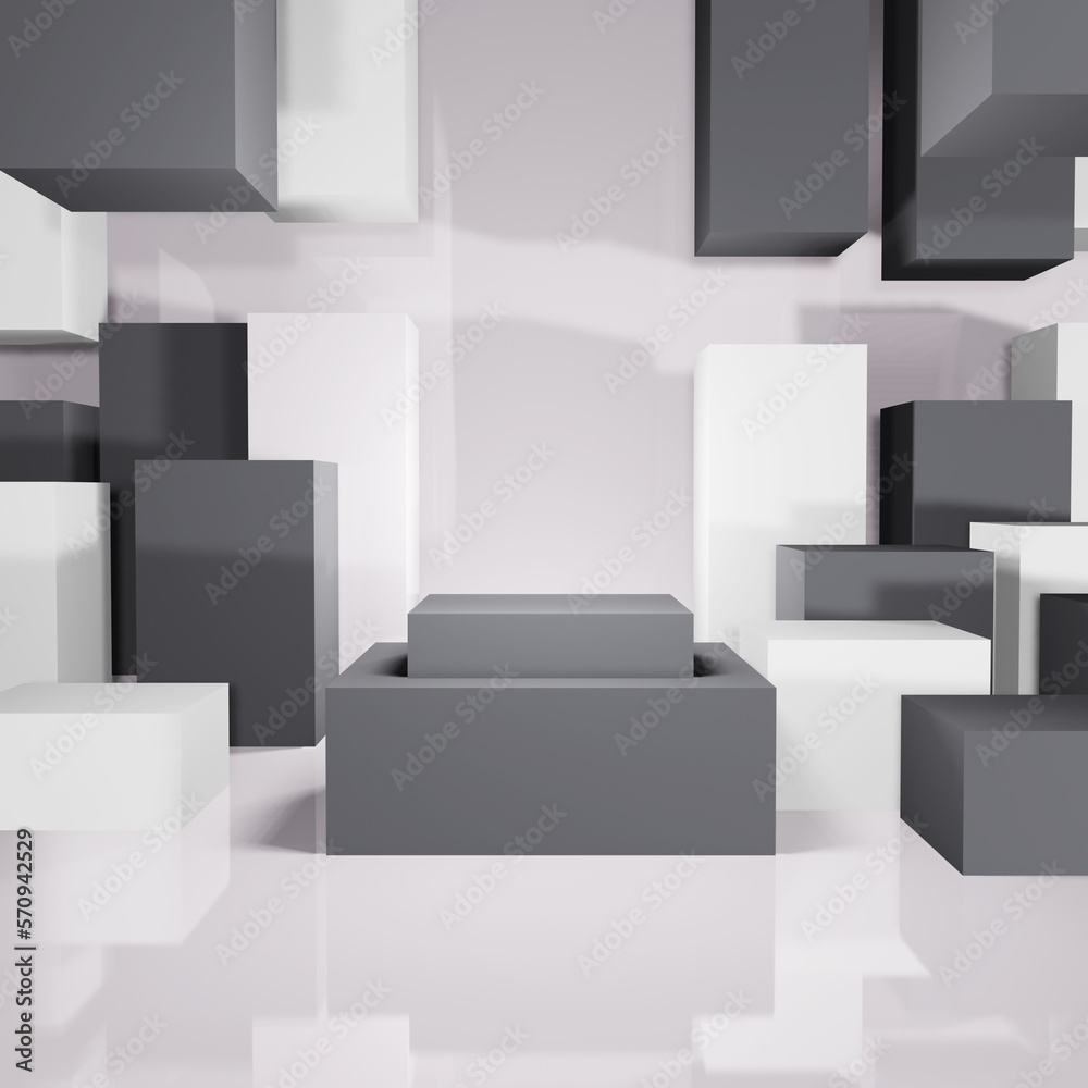 Podium product display with white gray cube Aesthetic space Realistic 3D Illustration Podium product display with white gray cube Aesthetic space Realistic 3D Illustration