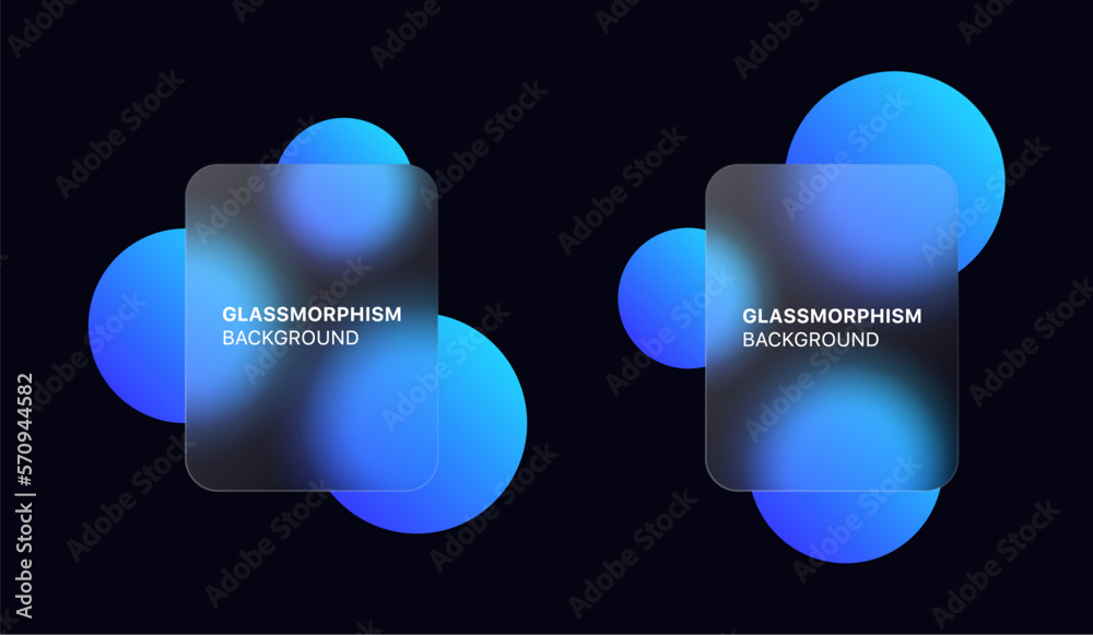 glassmorphism background banner with transparent glass frame template . Realistic Frosted glass morphism effect with blurred abstract gradient blue circle shapes. Vector illustration