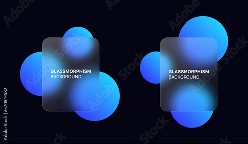 glassmorphism background banner with transparent glass frame template . Realistic Frosted glass morphism effect with blurred abstract gradient blue circle shapes. Vector illustration