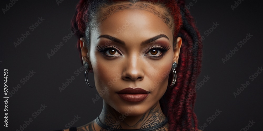 Hübsches asiatisches Top Model Gesicht mit roten Haaren Nahaufnahme, ai generativ Hübsches asiatisches Top Model Gesicht mit roten Haaren Nahaufnahme, ai generativ
