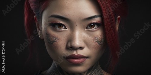 H  bsches asiatisches Top Model mit roten Haaren im Portrait  ai generativ