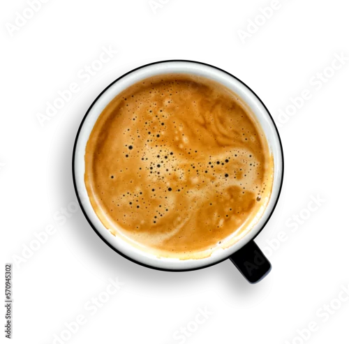 Fototapeta na wymiar Coffee lover. Top view of hot Coffee cup on png background. mug on transparent background.  top view. flat lay.