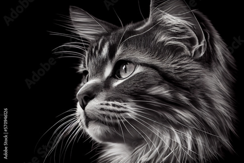 Schwarz weiß Portrait von einer Katze. Perfektes Wandbild - Generative Ai