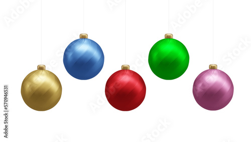 Set of Christmas balls baubles. Christmas ornament set with transparent background. 3D rendering.