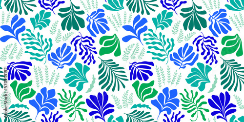 Abstract background with leaves and flowers  Matisse style. Vector seamless pattern with Scandinavian cut out elements.