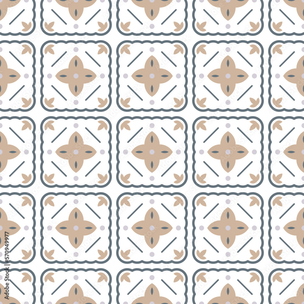 Vector seamless ornamental geometric pattern. Tile mosaic floor texture. Beige and white design. Elegant ornate background. Vector seamless ornamental geometric pattern. Tile mosaic floor texture. Beige and white design. Elegant ornate background.