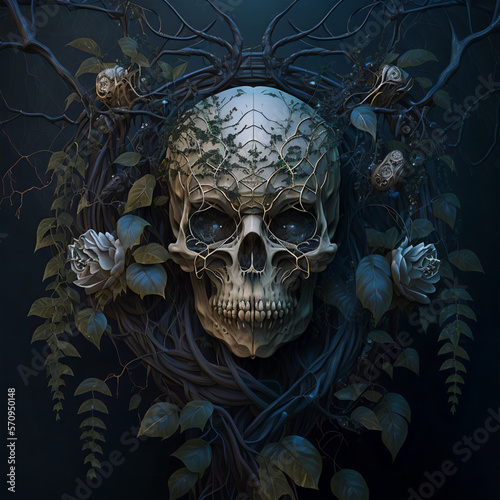 Gothic Horror Cascading Skull   Digital Art   Surreal   Mysterious   Skull Art   AI Generated  © Techtopia Art